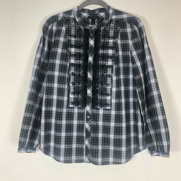 J crew green and blue plaid embellished top - Picture 2 of 6